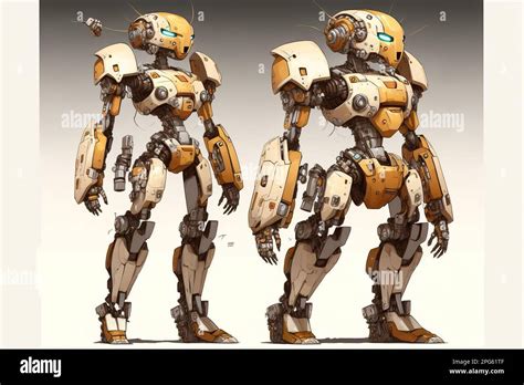 Wondrous full body futuristic sci-fi military humanoid robot in combat ...