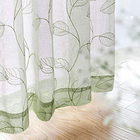 Topick Window Sheer Valance for Bedroom with Leaf Embroidery Design Rod Pocket Valance Curtain ...