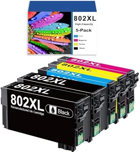 802XL Ink Cartridges Remanufactured Replacement for Epson T802 802 XL Ink Combo Pack for ...