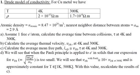 Solved Drude model of conductivity: For Cu metal we have | Chegg.com