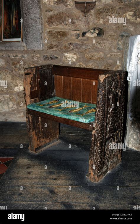 the "mermaid of zennor" chair in the church at zennor in cornwall,uk ...