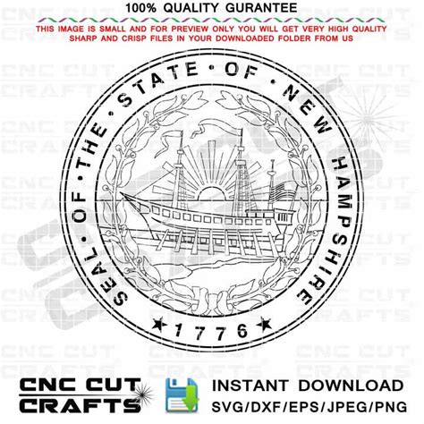 New Hampshire State Seal Svg Black White Outline Vector High Quality Clean, Sharp, Errorless Cnc ...