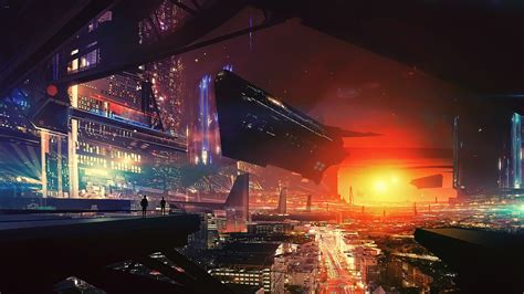 futuristic, future world, spaceship, 4K, cyberpunk, 4K HD Wallpaper