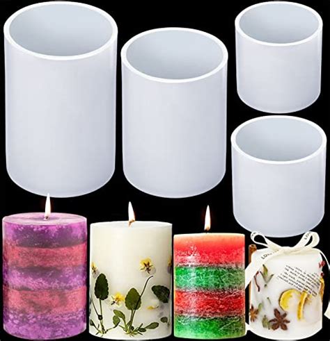 Cylinder Candle Molds for Candle Making, 4in & 3in & 2in Silicone Candle Mold Pillar Epoxy Resin ...