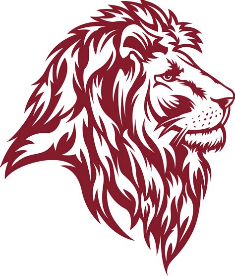 a lion's head in red and white