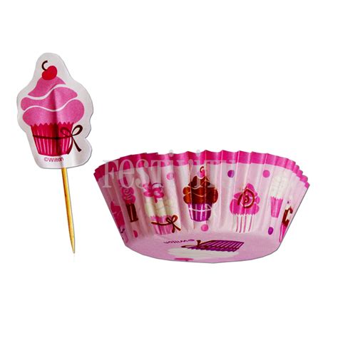 Pink Cupcake Liners with Picks | Festivity