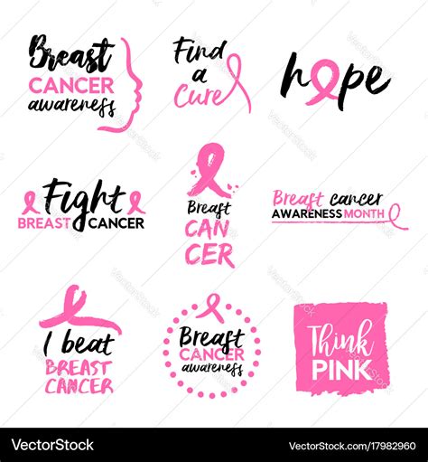 Pink breast cancer awareness typography quote set Vector Image