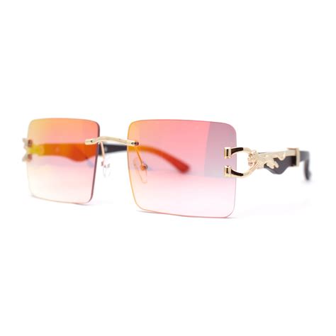 Leopard OG Gangster Rapper Rimless Wood Buffs Sunglasses Light Gold - Fuchsia Mirror - Walmart.com