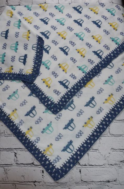 Fleece Baby Blanket With Crochet Edge/crochet Trim/crochet Border/blue ...