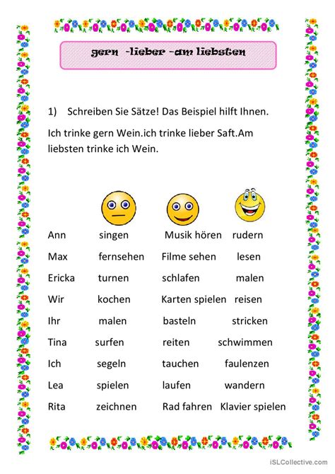 gern -lieber-am liebsten: English ESL worksheets pdf & doc