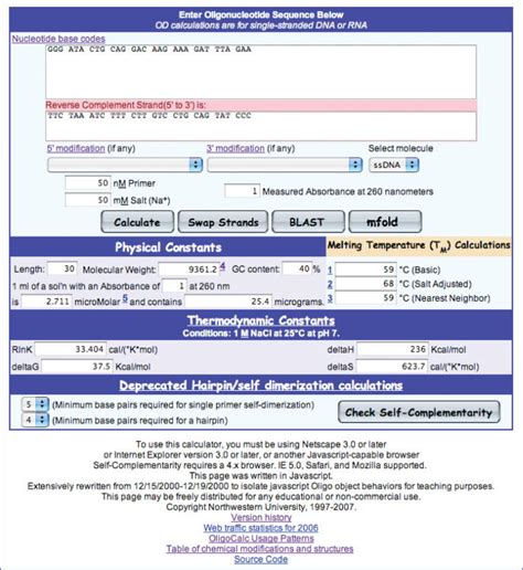 Entry and main calculation screen for OligoCalc. | Download Scientific ...