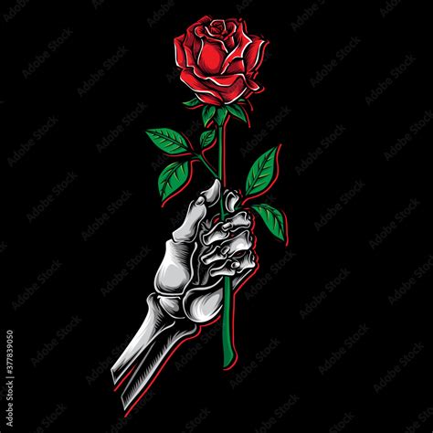 skeleton hand holding red rose vector Stock Vector | Adobe Stock