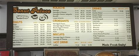 Menu at Donut Palace, Lockhart