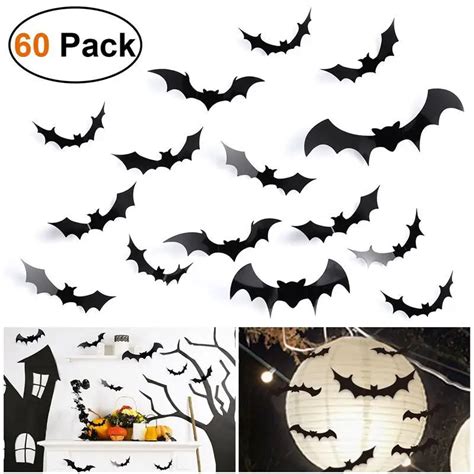 60pcs Removable 3D Bat Stickers Wall Window Stickers Halloween Bats Decorations-in Wall Stickers ...