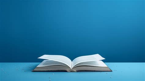 Premium Photo | An open book on a blue table with a blue background.