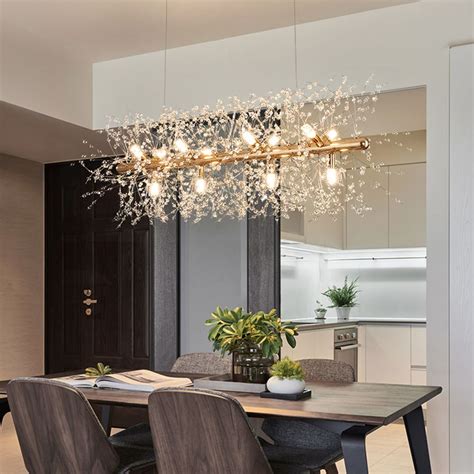 Modern led crystal pendant light horizontal chandelier living room ...