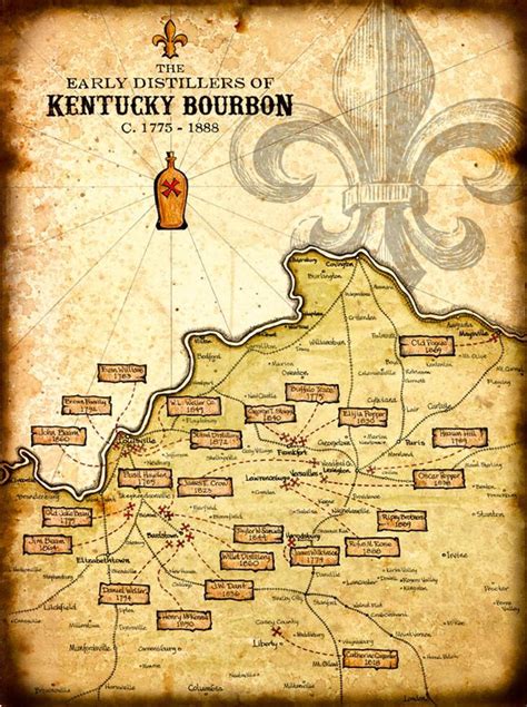 Kentucky Bourbon Distillers Art Print 11 X 15 , Kentucky Bourbon Trail Map Kentucky Bourbon ...