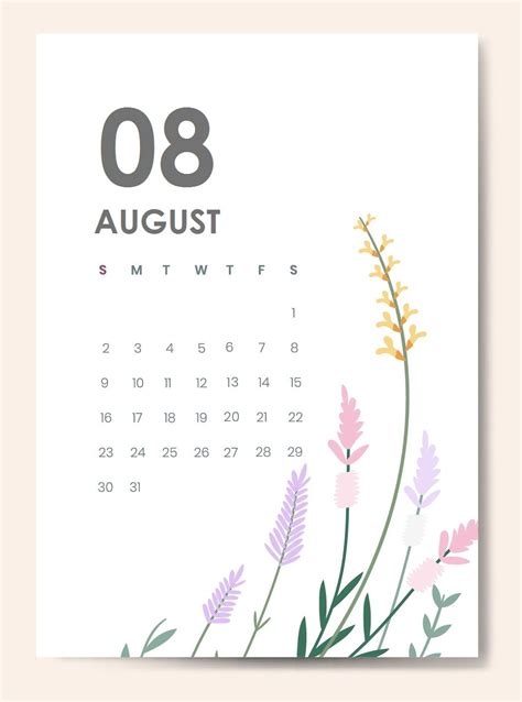 August 2020 Calendar Floral | Calendar, Flower calendar, Monthly calendar template