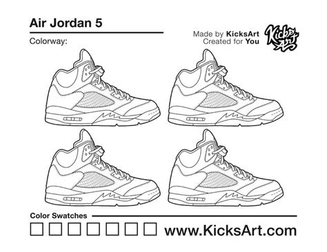 Air Jordan 5 Sneaker Coloring Pages - Created by KicksArt | Air jordan ...