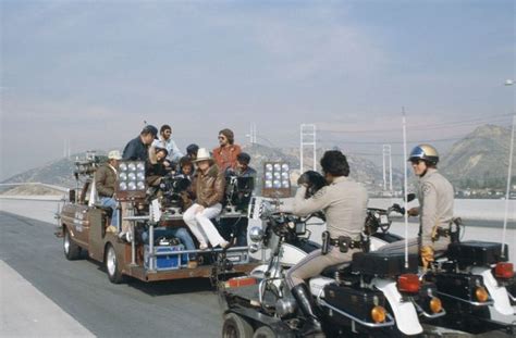 Erik Estrada and Larry Wilcox during filming of the TV series, CHiPs | Old tv shows, Scenes, Old ...