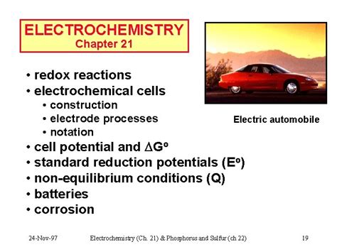 ELECTROCHEMISTRY Chapter 21 redox reactions electrochemical cells electrode