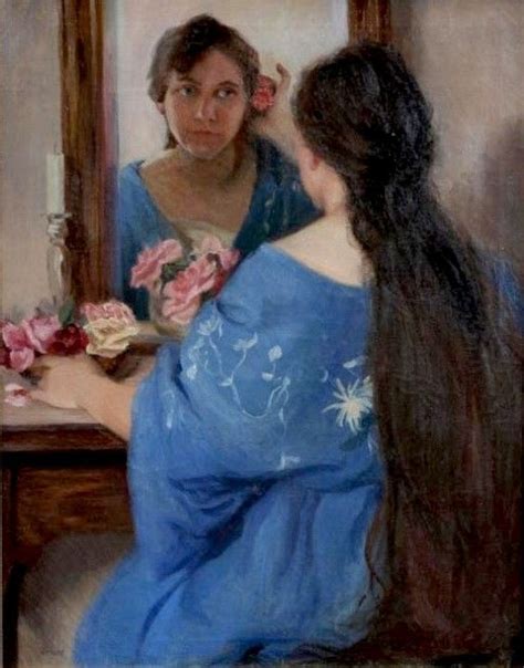 Woman at Mirror Painting | Lucien Abrams Oil Paintings