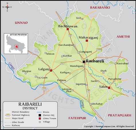 Raebareli District Map, District Map of Raebareli, Uttar Pradesh, India