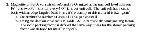 Solved 2. Magnetite or Fe3O4 consists of Feo and Fe203 mixed | Chegg.com