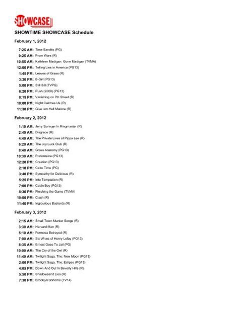 SHOWTIME SHOWCASE Schedule - Smithsonian Channel