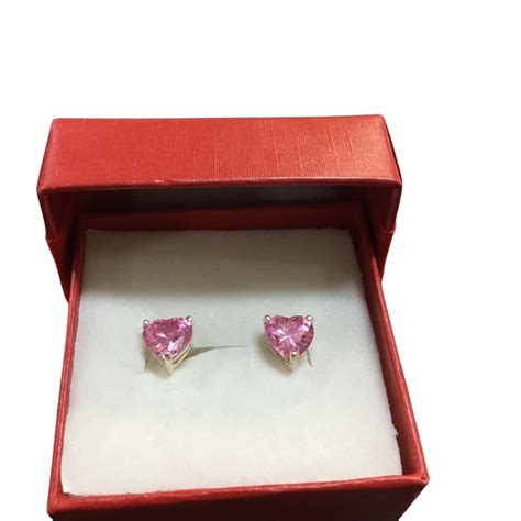 Pink Cubic Zirconia Heart Shaped Earrings Set in Sterling Silver 925(s)