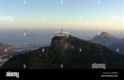 Zoom into aerial view of Christ the Redeemer Statue, Rio de Janeiro ...