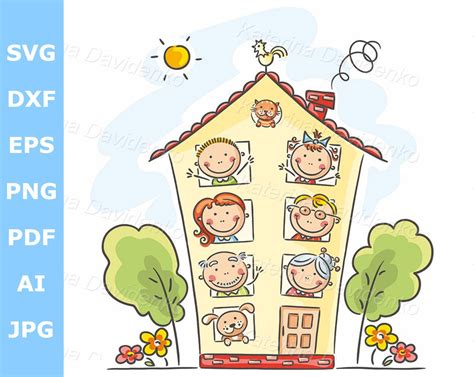 Cartoon Family House Clipart the Whole Big Family is at Home - Etsy