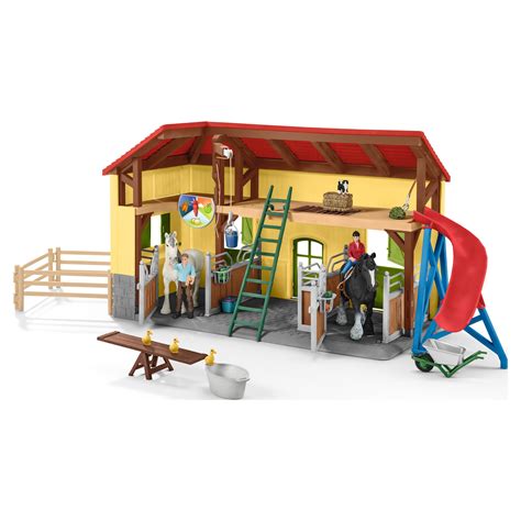 Schleich, Farm World Horse Stable Horse Toy Playset with 2 Farmer Dolls ...