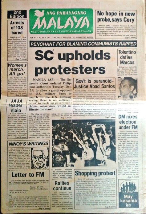 (EXTREMELY RARE) Pahayagang Malaya Post-Ninoy Assassination Newspaper, Oct 1983, Hobbies & Toys ...