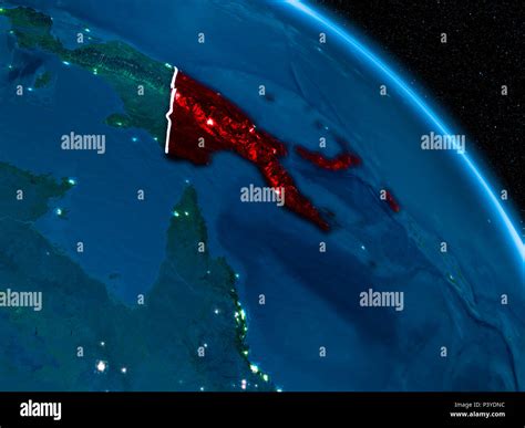 Satellite view of Papua New Guinea highlighted in red on planet Earth ...