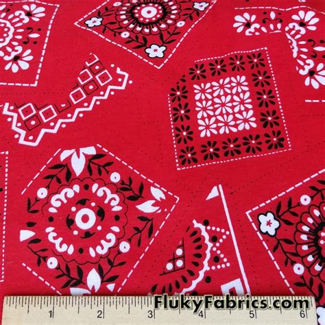 Red Bandana Print on Cotton Rib by The Yard - Flukyfabrics.com