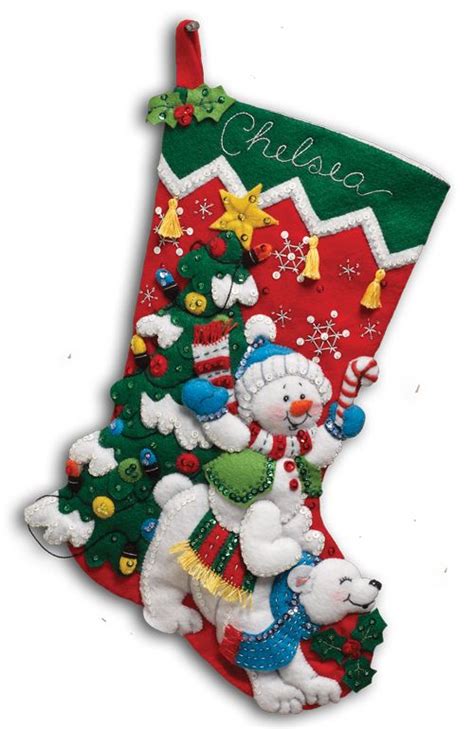 Snowman and Polar Bears Bucilla Felt Applique Christmas Stocking Kit ...