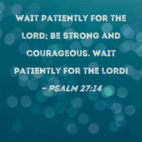 Psalm 27:14 Wait patiently for the LORD; be strong and courageous. Wait patiently for the LORD!