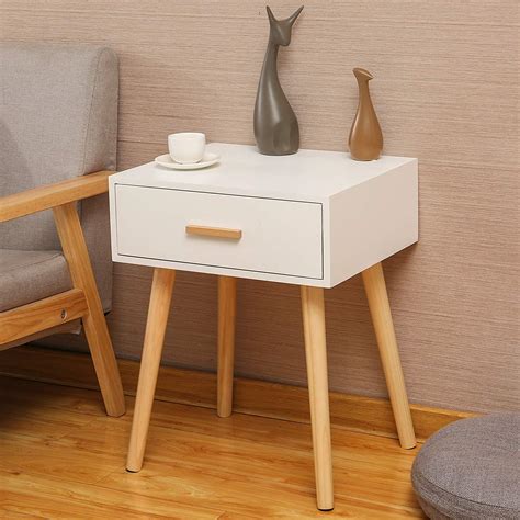 Samos Wooden Bedside Table with Drawer - White - Decornation
