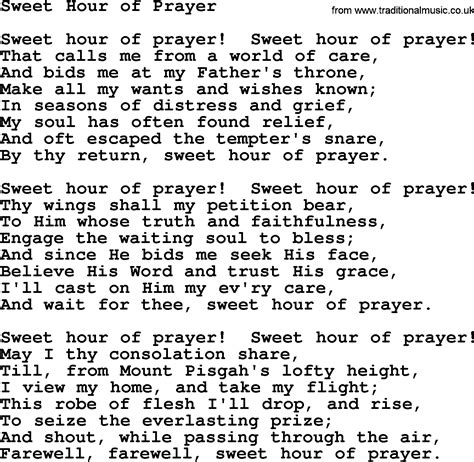 Baptist Hymnal, Christian Song: Sweet Hour Of Prayer- lyrics with PDF for printing