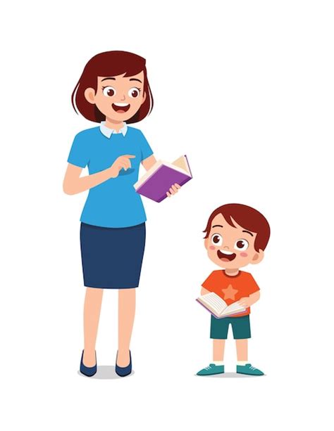 Premium Vector | Little kid learn how to read with teacher