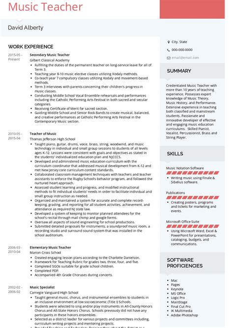 Music Teacher Resume Samples and Templates | VisualCV