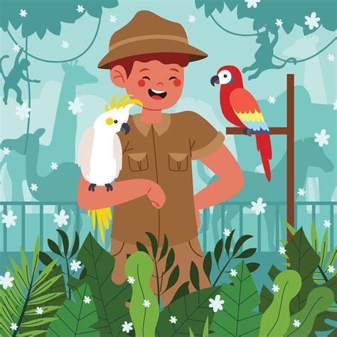 Zookeeper and Animals in the Zoo 4817739 Vector Art at Vecteezy