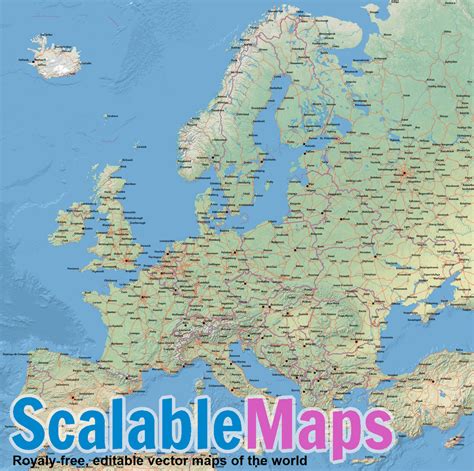 ScalableMaps: Vector map of Europe (shaded relief (raster) + roads theme)