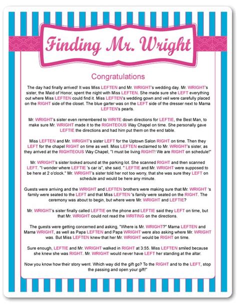 Printable Finding Mr. Wright - Funsational.com | Fun bridal shower games, Printable bridal ...