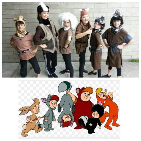 Upcycled Peter Pan Costumes, 8 Custom Lost Boys Costumes (Fun Fur Hood, Brown Shirt and Tail ...