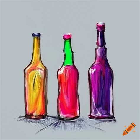 Sketch of three labeled spirit bottles