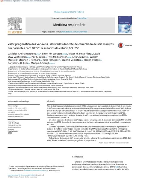 Prognostic Value of Variables Derived From 6MWT in Patients With COPD - En.pt | PDF | Doença de ...