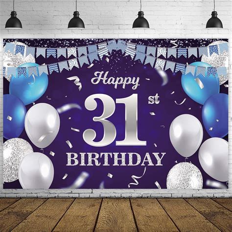 Amazon.com: Happy 31st Birthday Banner Backdrop Navy Blue Balloons ...