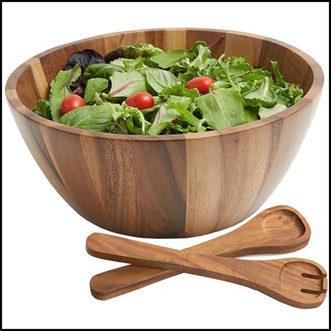 Salad / Serving Bowl, 3- Piece Set, Acacia Wood, 12" Bowl + Salad ...